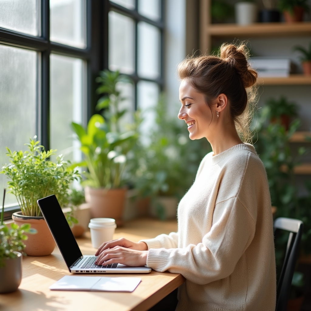 Freelancer přirozeně pracující ve světlé kanceláři